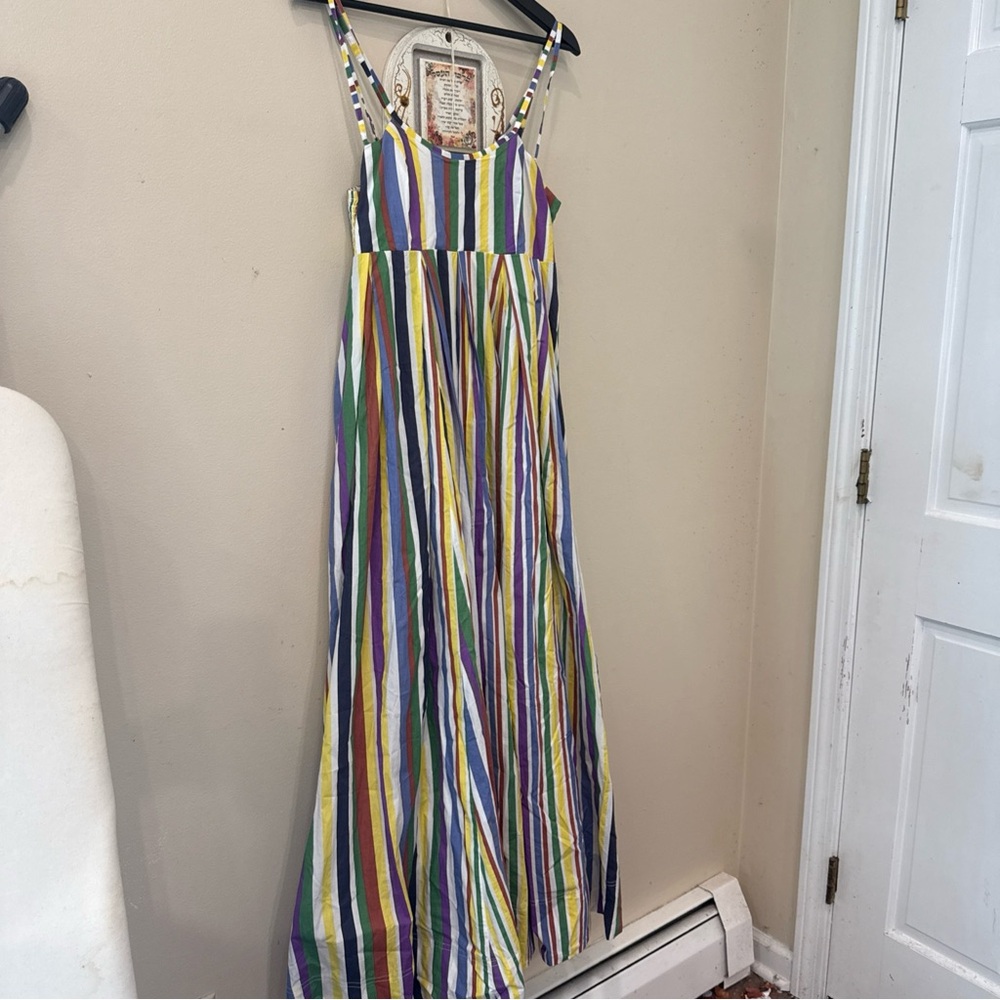 Anthropologie empire waist maxi dress featuring a multicolor striped pattern,